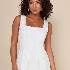 Lulus Pure Hearted White Pearl Square Neck Sleeveless Mini Dress - Size XS
